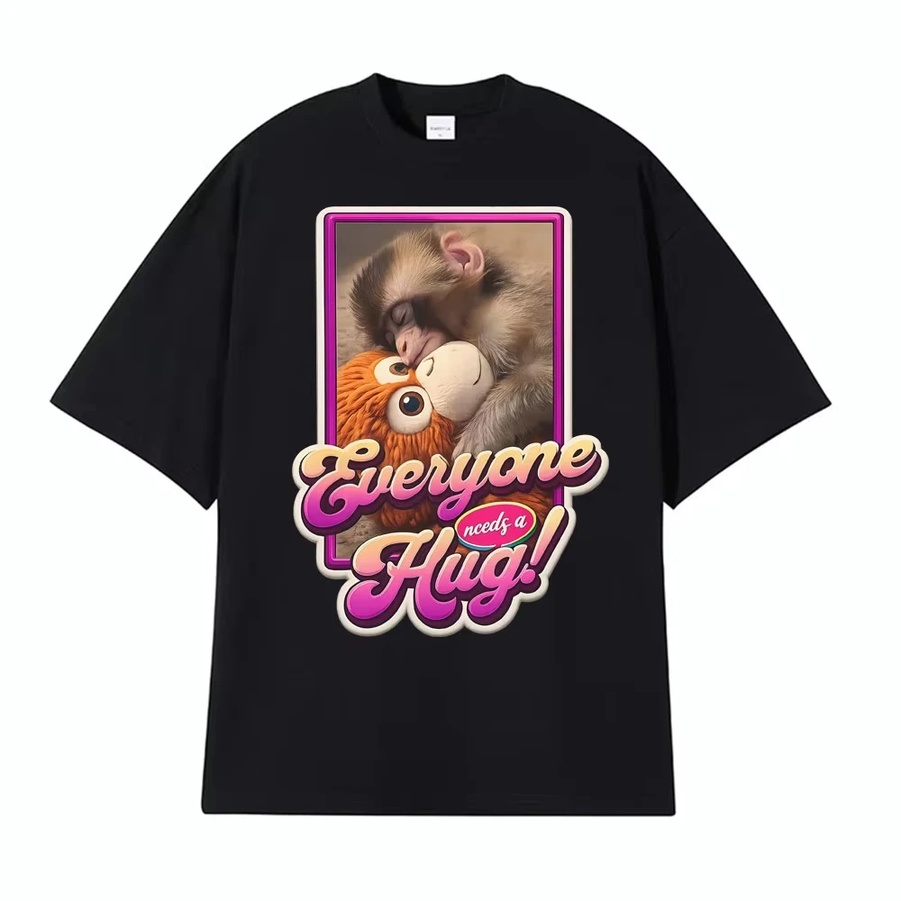 Punch The Funny Monkey Graphic T Shirt Men Women Clothing Cotton High Quality Crewneck T-shirts Oversized Vintage Humor T Shirts