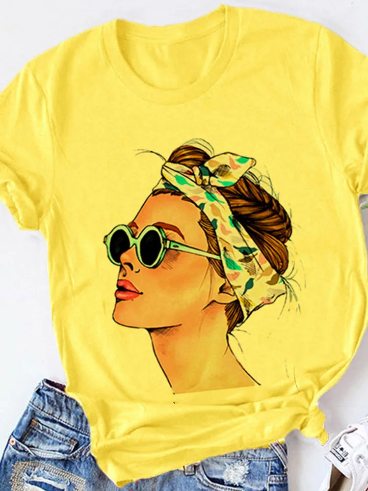 Yellow T-shirt Women Summer Print Lady Casual T Shirt Tops Harajuku Streetwear Short Sleeve Tshirt,Drop Ship