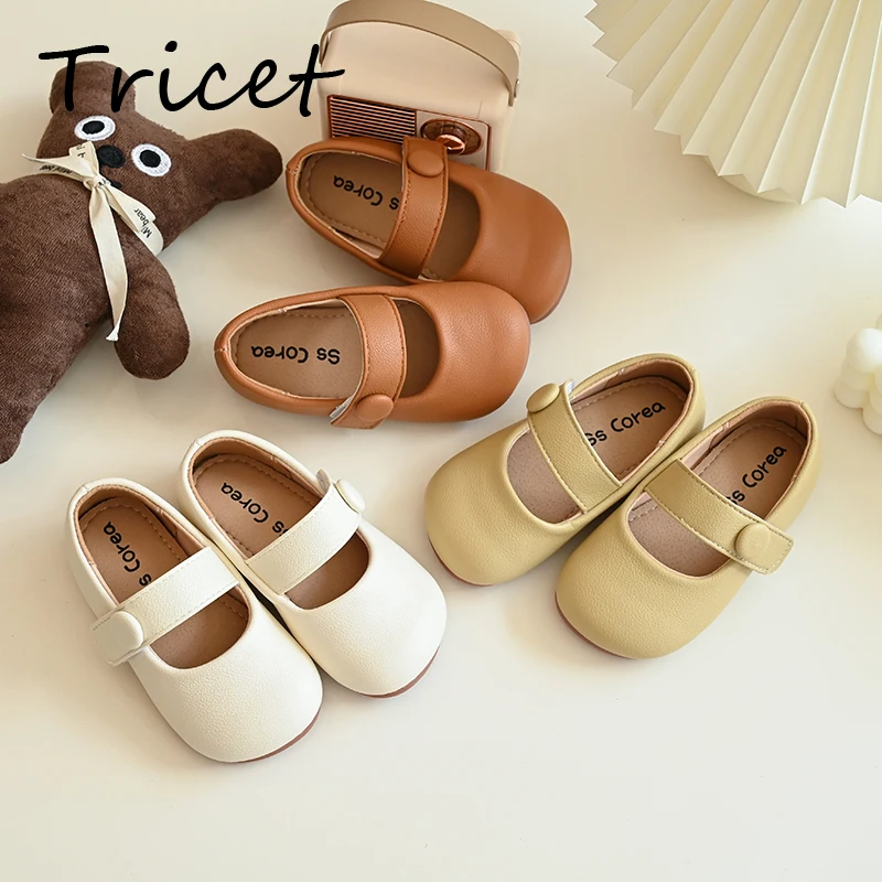 

Solid Button Children Flats Shoes Hook Loop Shallow Toddler Girls Mary Janes Casual PU Leather Soft Kids Princess Shoes