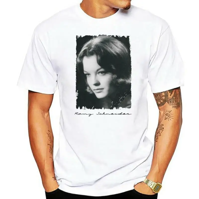 Romy Schneider Tshirt, Mens Tee, White, Cotton, Round Neckline Cotton Basic Models Tops Tee Shirt