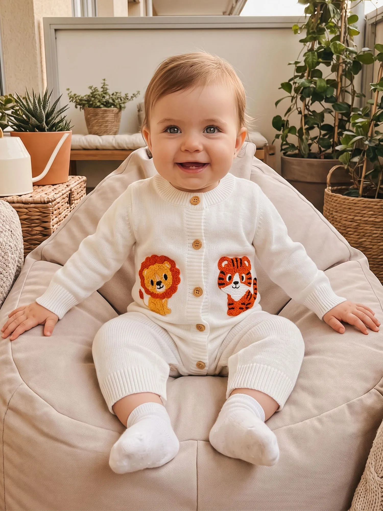 Embroidery-Crew Crew Lion Embroidery Crew Neck Embroidery Sweater Romper Lion Bodysuits Knit High Quality Embroidery-Crew Crew