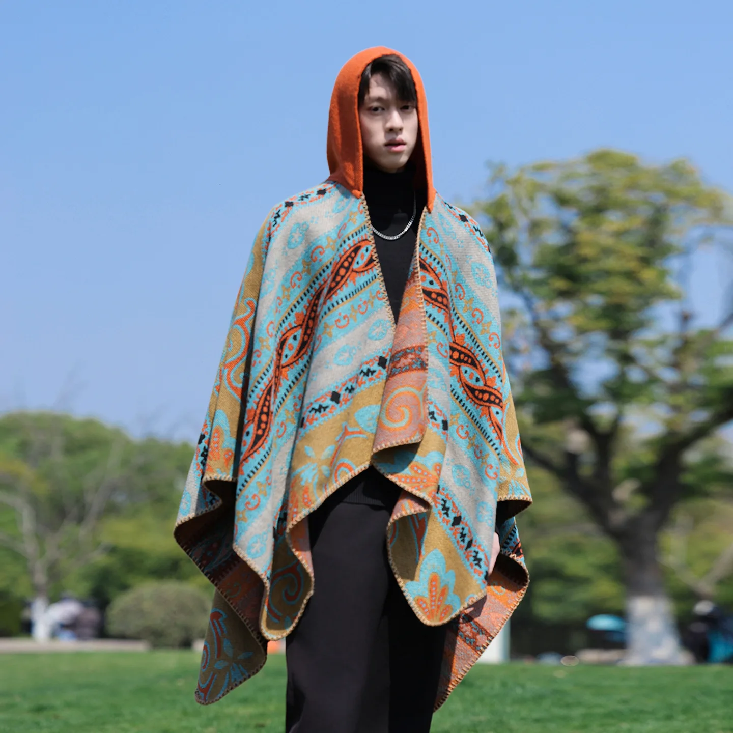 Thick Men's Shawl Warm Travel Clothing Tibetan Style Northwest Desert Coat Ethnic Wind Shoulder Wrap Outerwear P2