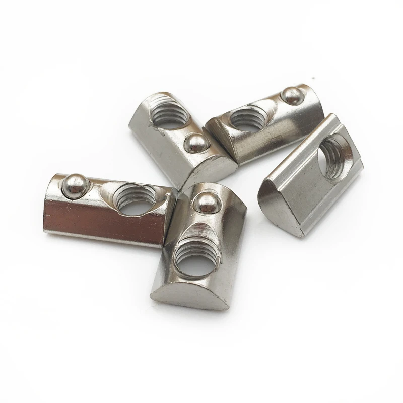 20pcs/50pcs 20/30/40/45 Series Aluminum Profile M3M4 M5 M6 M8 Roll in Spring T-nut with Ball for Aluminum Extrusion with Profile