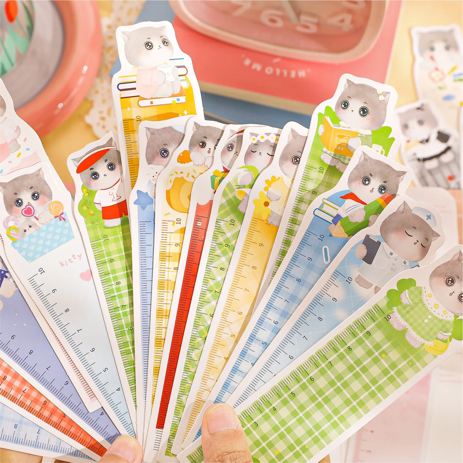 30pcs/pack Die-Cut Bookmark Ruler Cute Cat Shape Sweet Cute Cat Measuring Ruler Book Reading Mark Card Journal Decoration