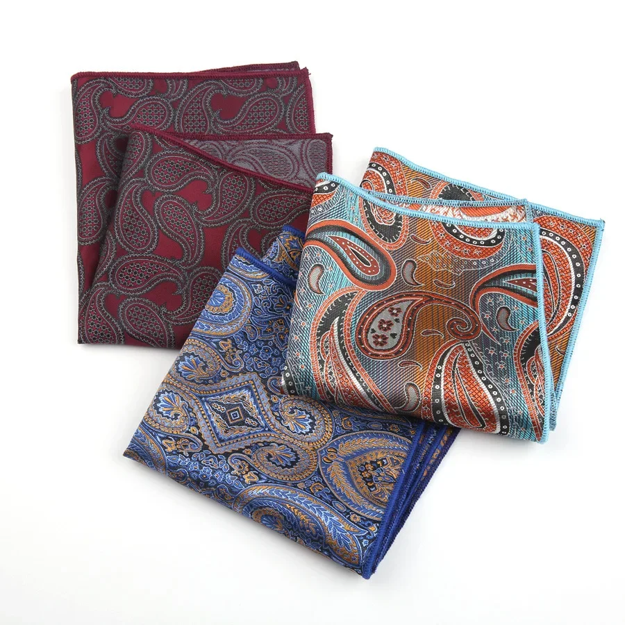 Retro European American Style Hanky 24CM Polyester Paisley Cashew Flower Pocket Square Fit Man Business Formal Suit Handkerchief