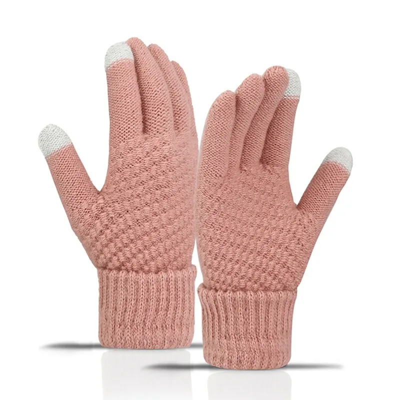 Winter Touch Screen Gloves Women Men Warm Stretch Knit Mittens Imitation Wool Full Finger Guantes Female Crochet Thicken