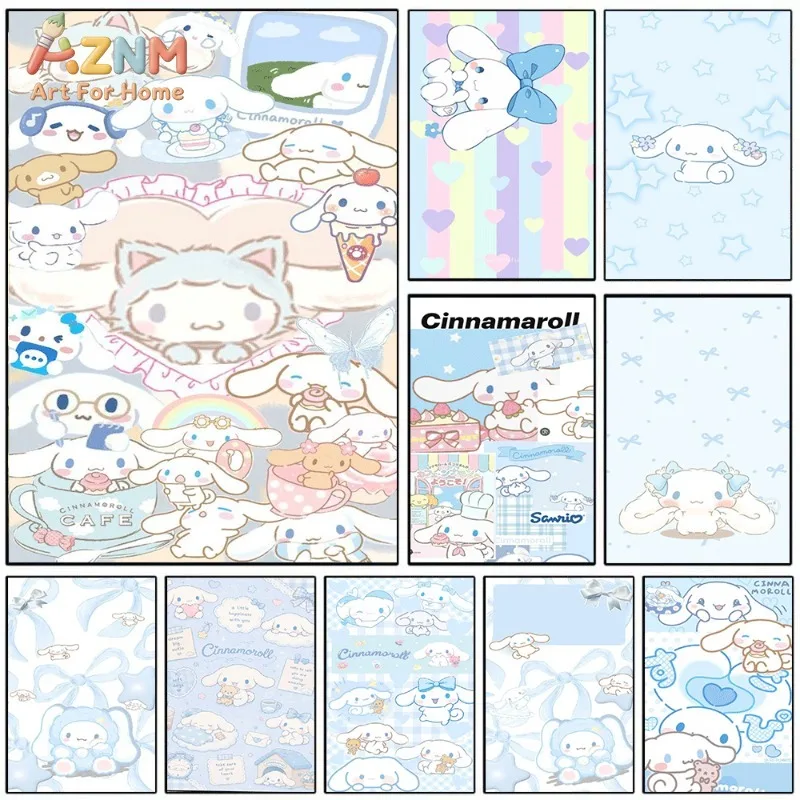 `Cinnamoroll Sanrio Kawaii Canvas Wall Art Unframed Poster For Girls Room Collage Ice Cream Cafe Sweet Aesthetic Bedroom Dorm Wa