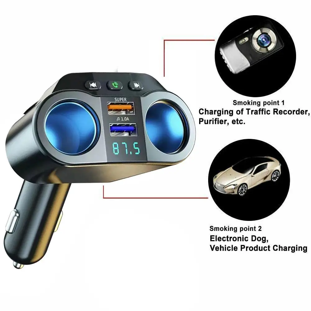 

3.1A Dual USB Fast Car Charger Wireless Bluetooth FM MP3 Player Car 12/24V Transmitter Cigarette Adapter Modulator Socket R Q9N7