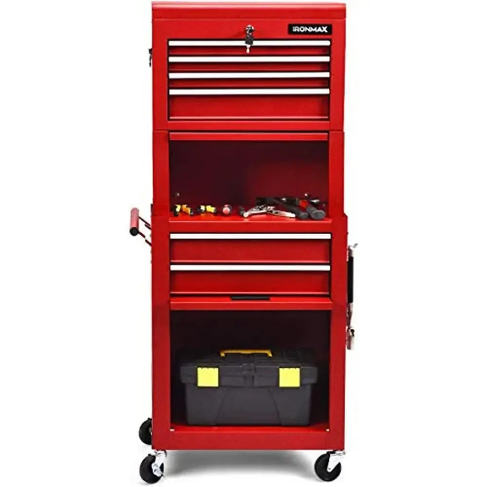 

6 Drawer Rolling Tool Chest Cabinet Steel Construction Removable Top Box Locking System Flexible Wheels Garage Workshop Storage