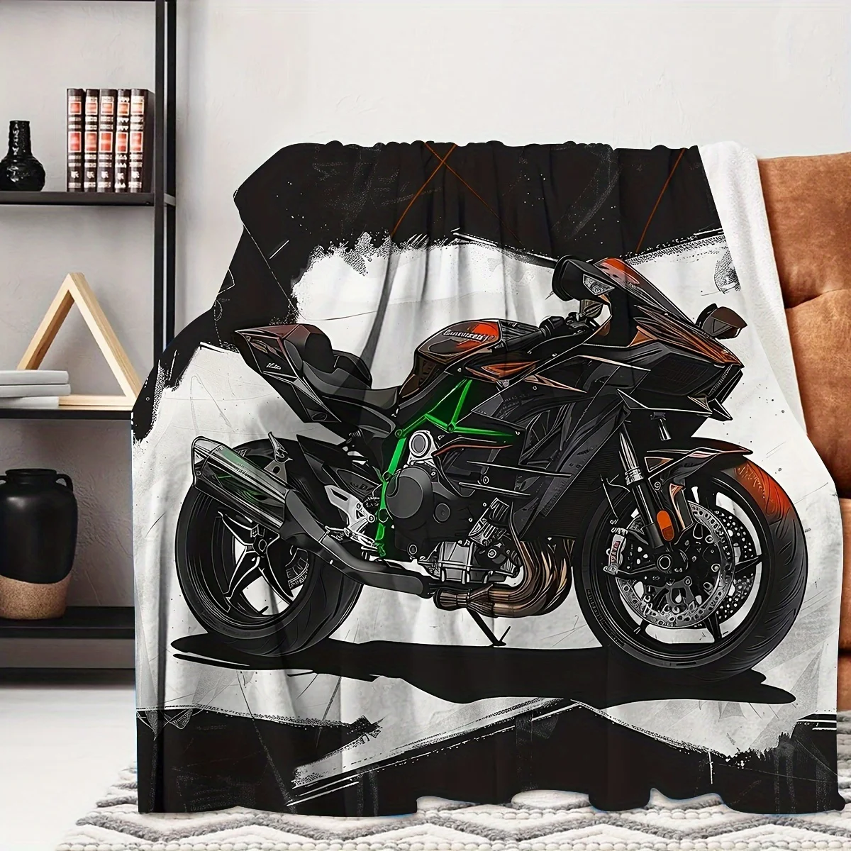 Cool Motorcycle Bike Art Blanket Throw Cozy Home Decoration for Man Cave Garage Speed Lover Gifts