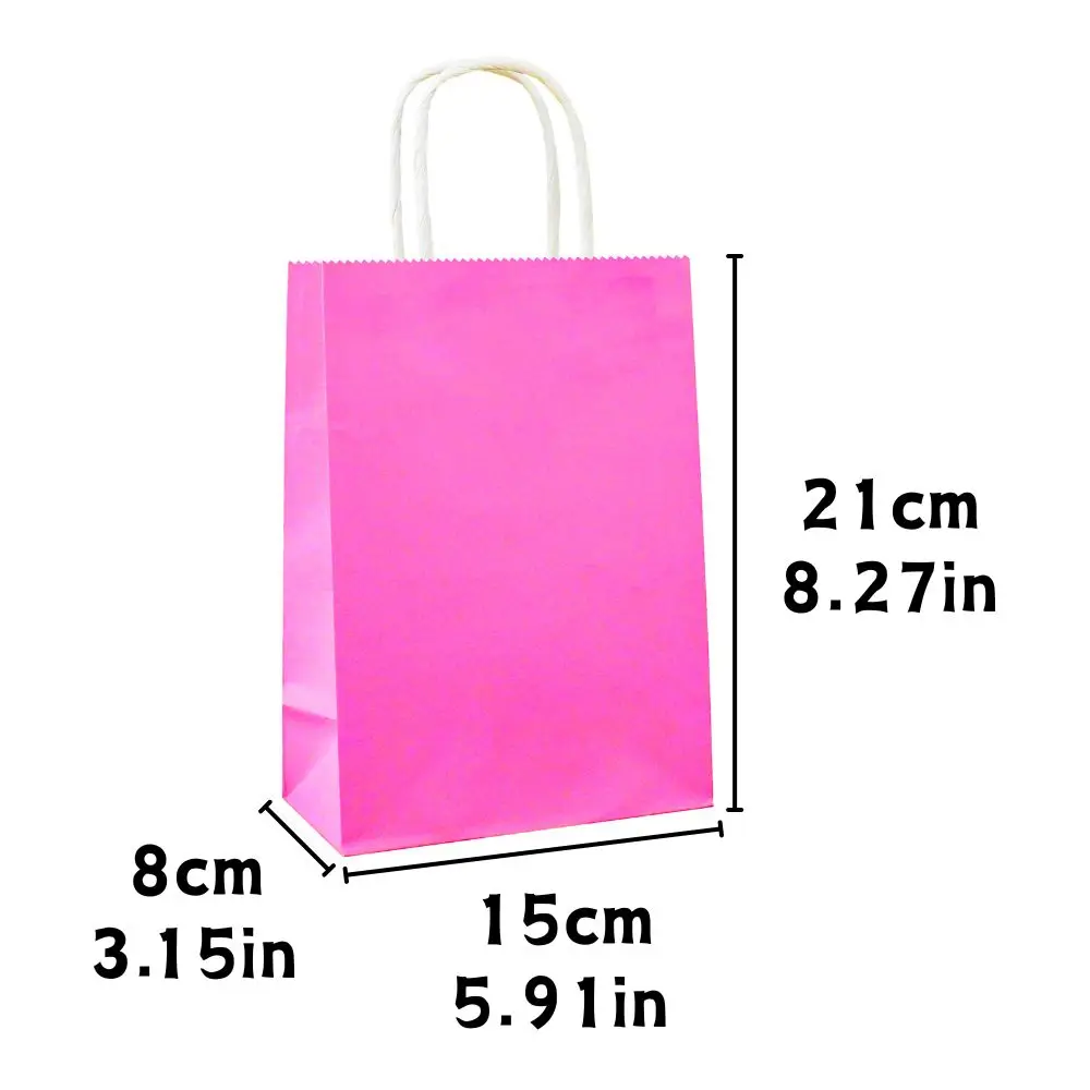 6/12/24pcs Bright Pink Vertical Paper Handbags Reusable Gift Shopping Bags Baby Shower Candy Cookie Packaging YMY
