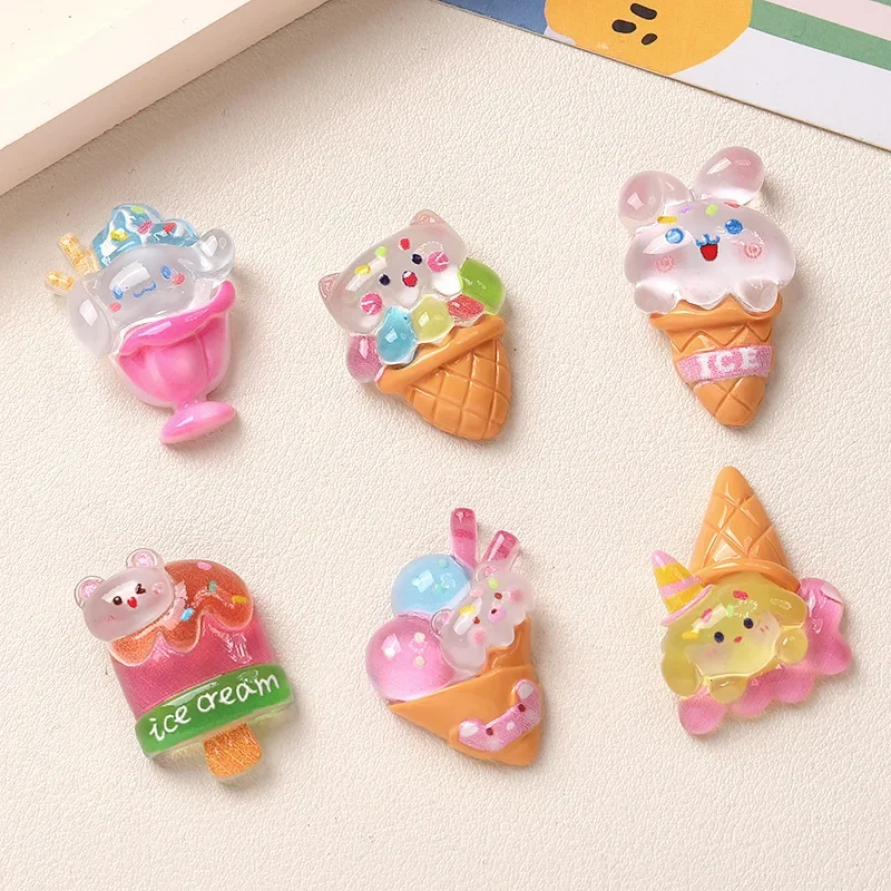 5pcs Cartoon DIY ice cream Animal Cone Resin Flatback Cabochons Diy Crafts Materials Jewelry Making Charms