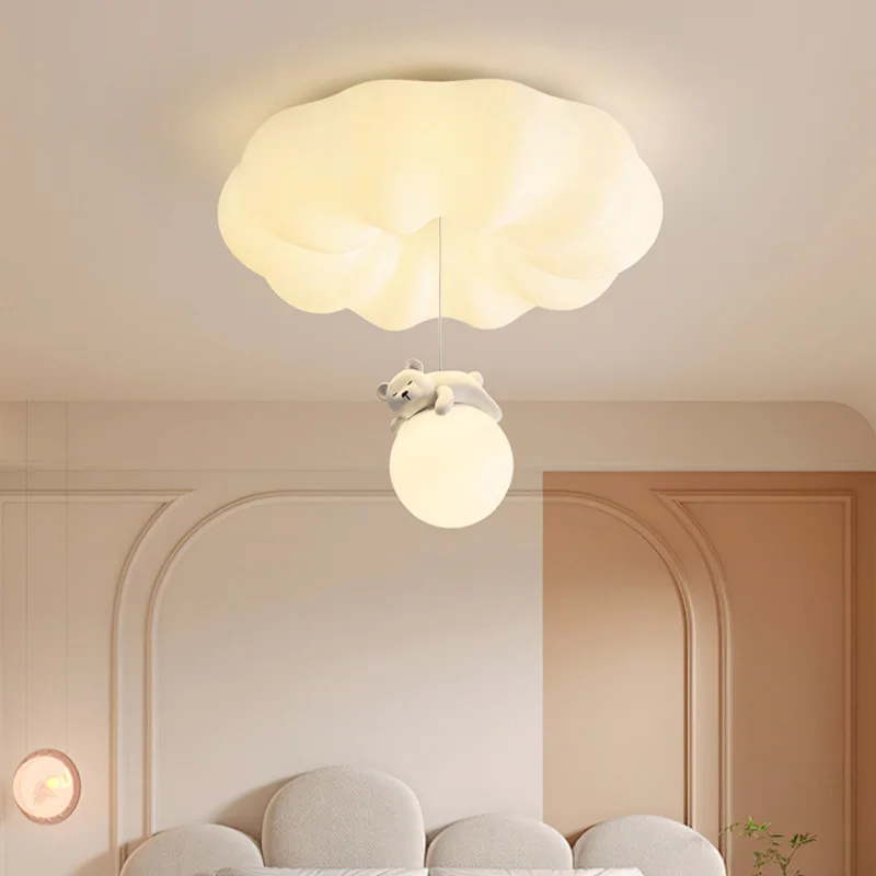 

LINCCW Cartoon Bear LED Ceiling Light Nordic Cream Style Ceiling Lamps Decor Children Room Study Livingroom Ceiling Chandeliers