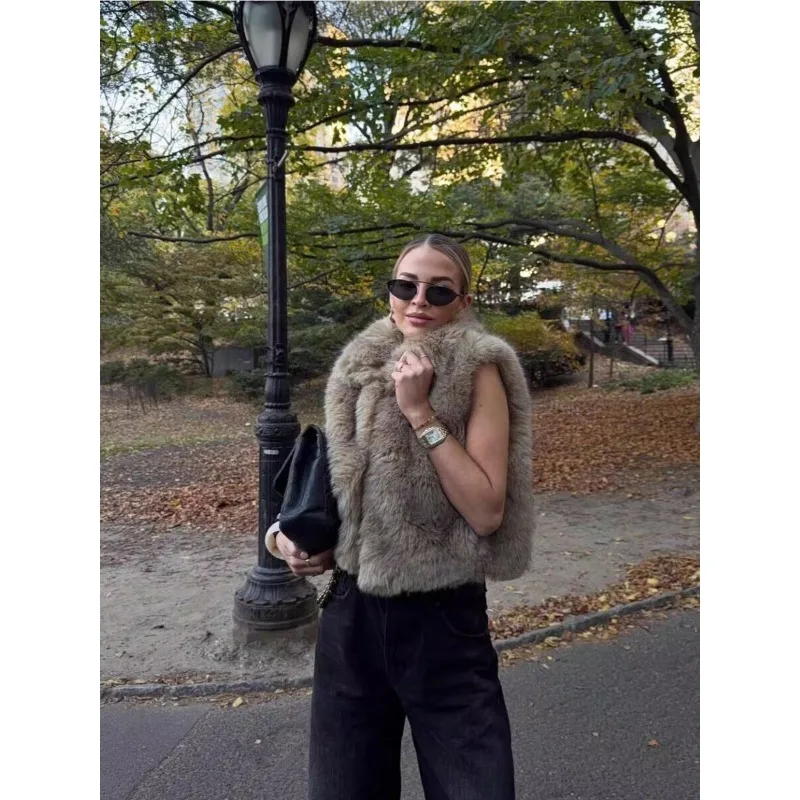 เสื้อผ้าผู้หญิง เสื้อกั๊กขนเฟอร์ฤดูใบไม้ร่วง Y2k สตรีทแวร์ใหม่ เสื้อกั๊กแฟชั่น เสื้อกล้าม เสื้อขนเฟอร์เทียม เสื้อโค้ทฤดูหนาว เสื้อโค้ทขนเฟอร์ผู้หญิง