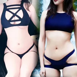 Yeni japon seksi Bikini seti öğrenciler büyük boy mayo Sukumizu okul mayo BandageThree noktası Bikini omuzlar derin 2024