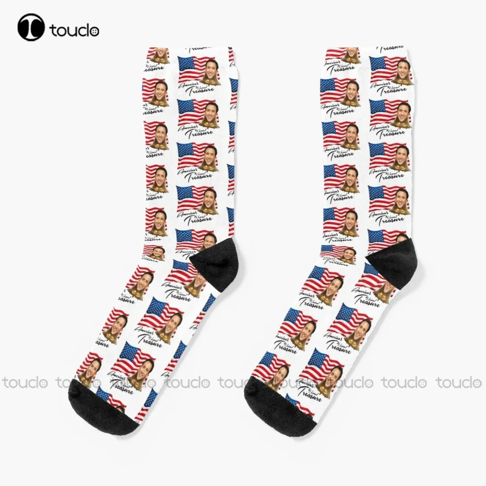 America'S National Treasure Nicolas Cage - Black Text Socks Womans Socks 360° Digital Print Unisex Adult Teen Youth Socks Gift