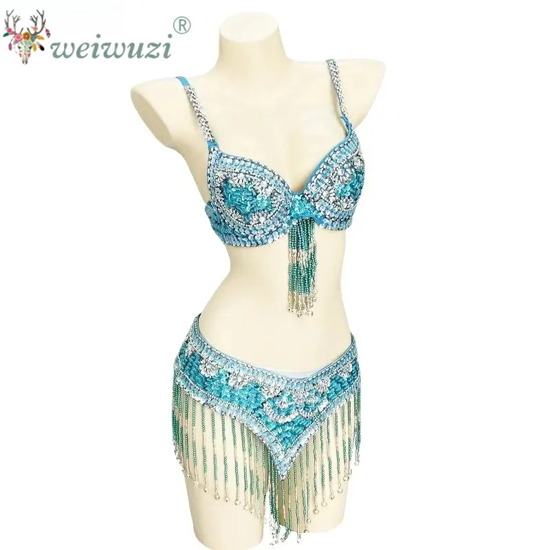 Heißer Verkauf Perlen Kristall Bauchtanz Kostüm Tragen für Frauen Bh Gürtel Kleidung Sexy Bauchtanz Karneval Bauchtanz Kostüme Set
