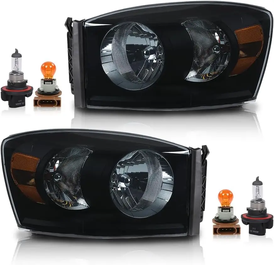 

Headlights Smoky Lens Black Housing Amber Reflector Left and Right Sides 1 Pair Compatible with Dodge Ram 1500 2006-2008 /Fit Do