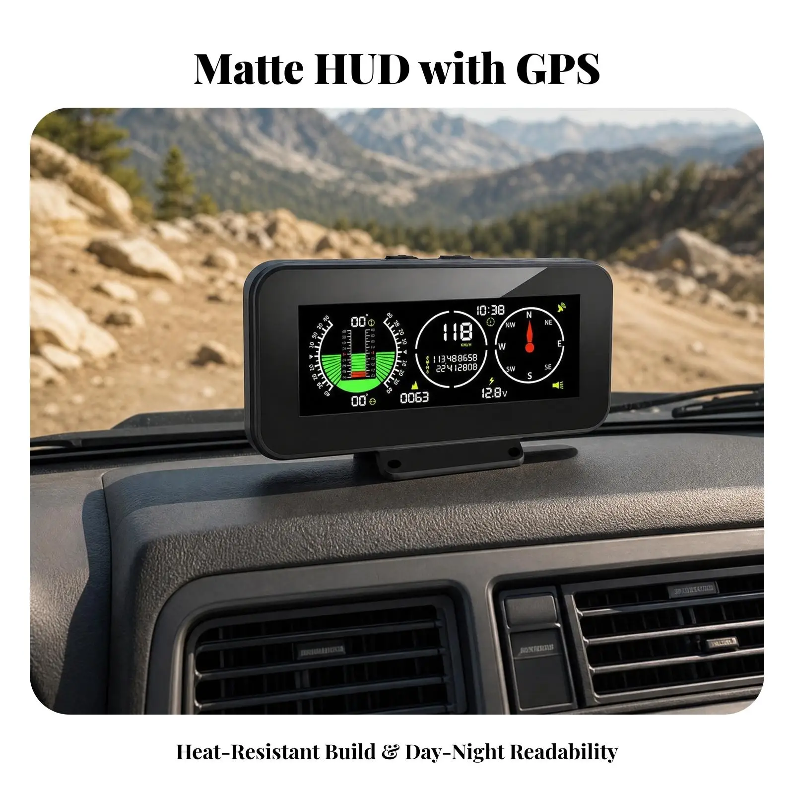 Car Dashboard Camera GPS Speed Display HUD Vehicle Monitor with Altitude Compass Coordinates Power Level Screen for Car SUV