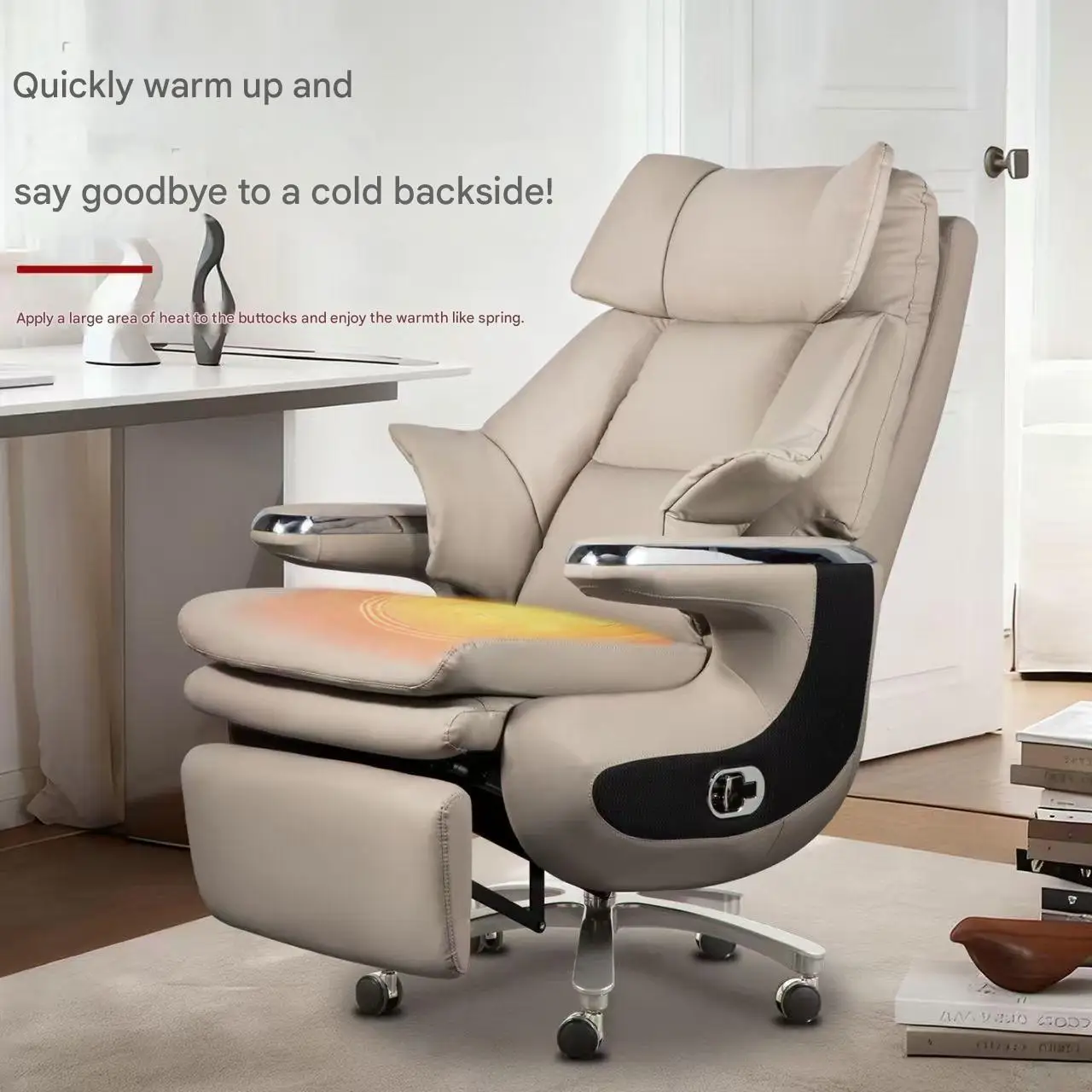 #Modern Executive High-back Office Chair, 360° Rotating Genuine Leather Seat