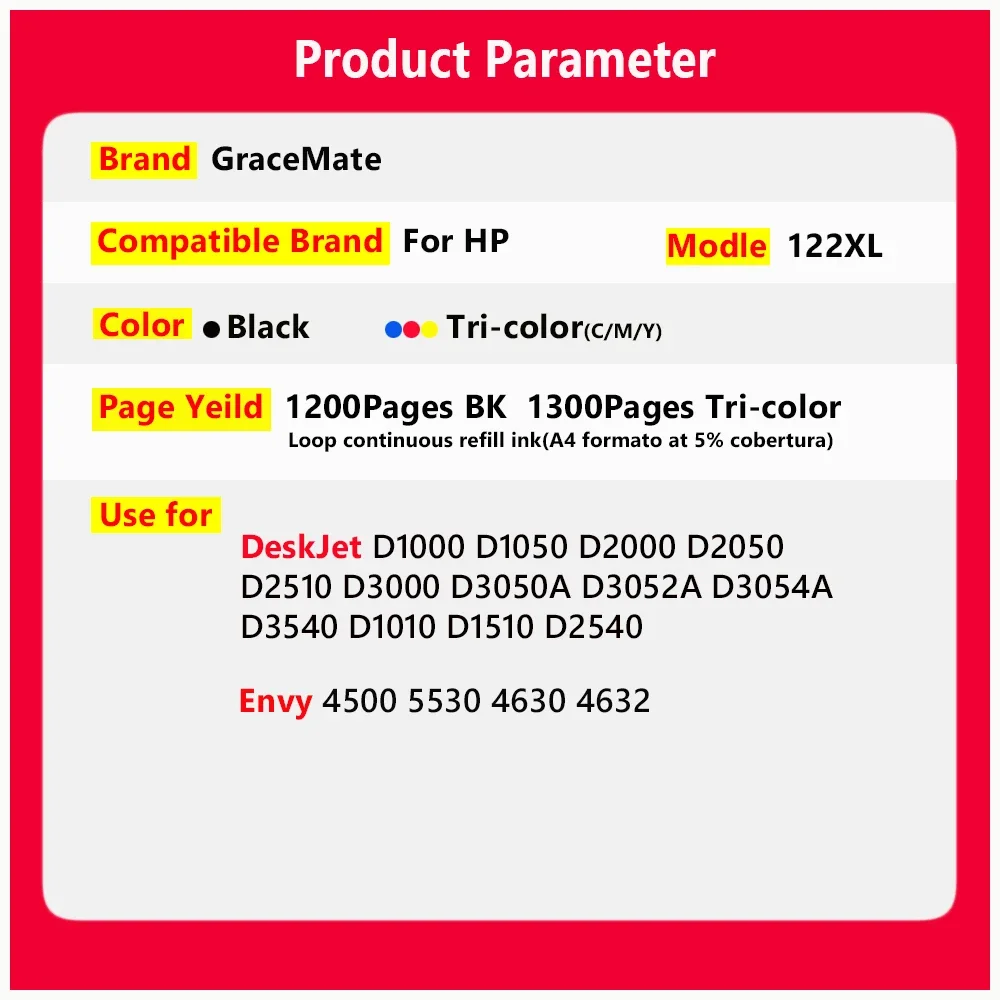 122XL Replacement for Hp 122 Hp122 Ink Cartridge Compatible CH563HE CH564HE for DeskJet 1050 2050 2050s D1010 1510 Printer