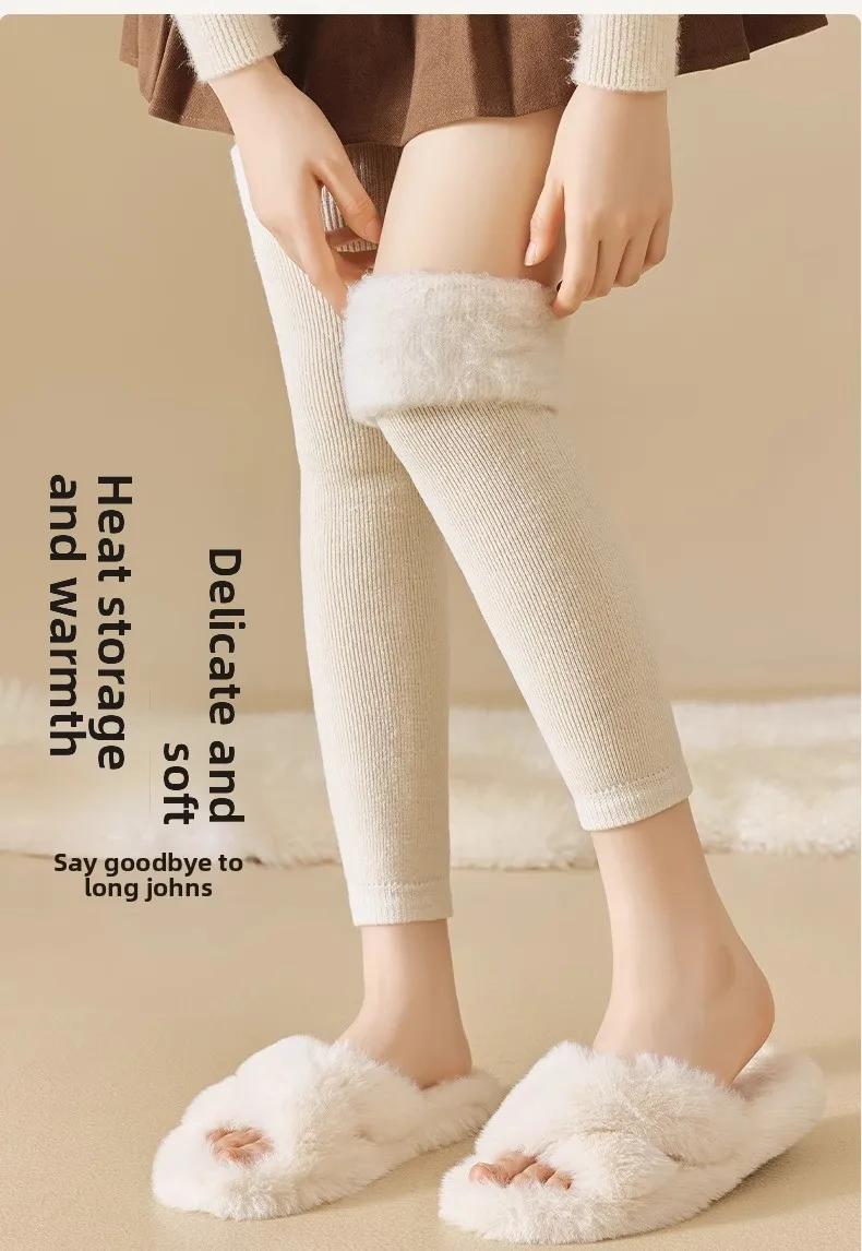 Overknee-Socken für Damen, mit Thermo-Fleece gefüttert, verdickte Wolle, Beinwärmer, Winter-Knieschutz gegen Kälte – Detail 12