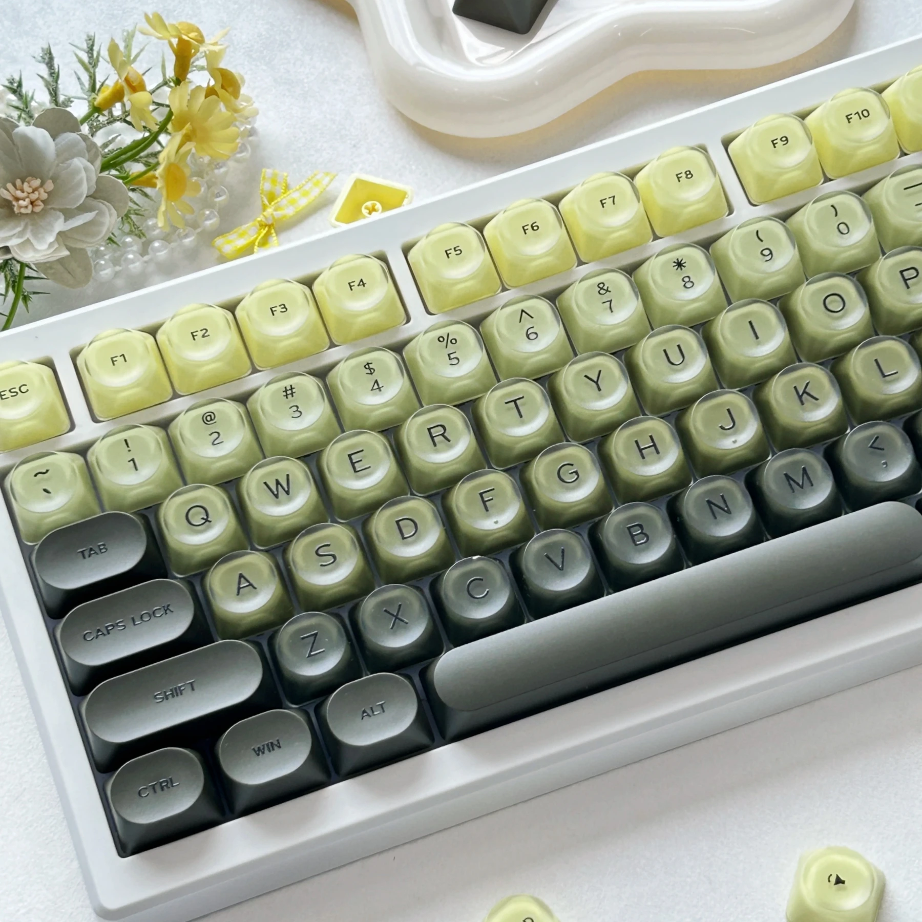 MAIMOOO Matcha Green Jelly Keycaps HOA Profile PBT+PC Material Liquid Foundation Translucent Keycaps for Mechanical Keyboard