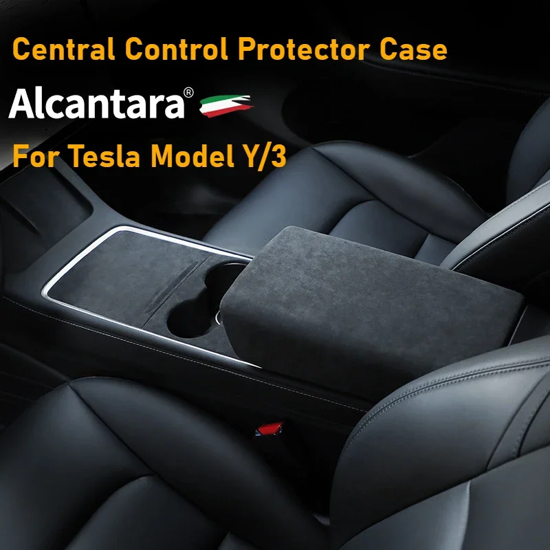 Zentrale Steuerung Wasser Tasse Halter Panel Aufkleber für Tesla Modell Y/3 Alcantara Armlehne Box Abdeckung Patch Innen Zubehör Dekor