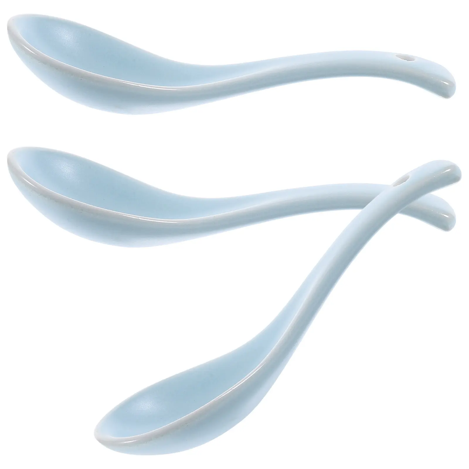 3Pcs Celadon Ceramic Soup Spoons Short Handle Food Grade Safe Non Deformable Heat Resistant Soup Spoon for Home Restaurant