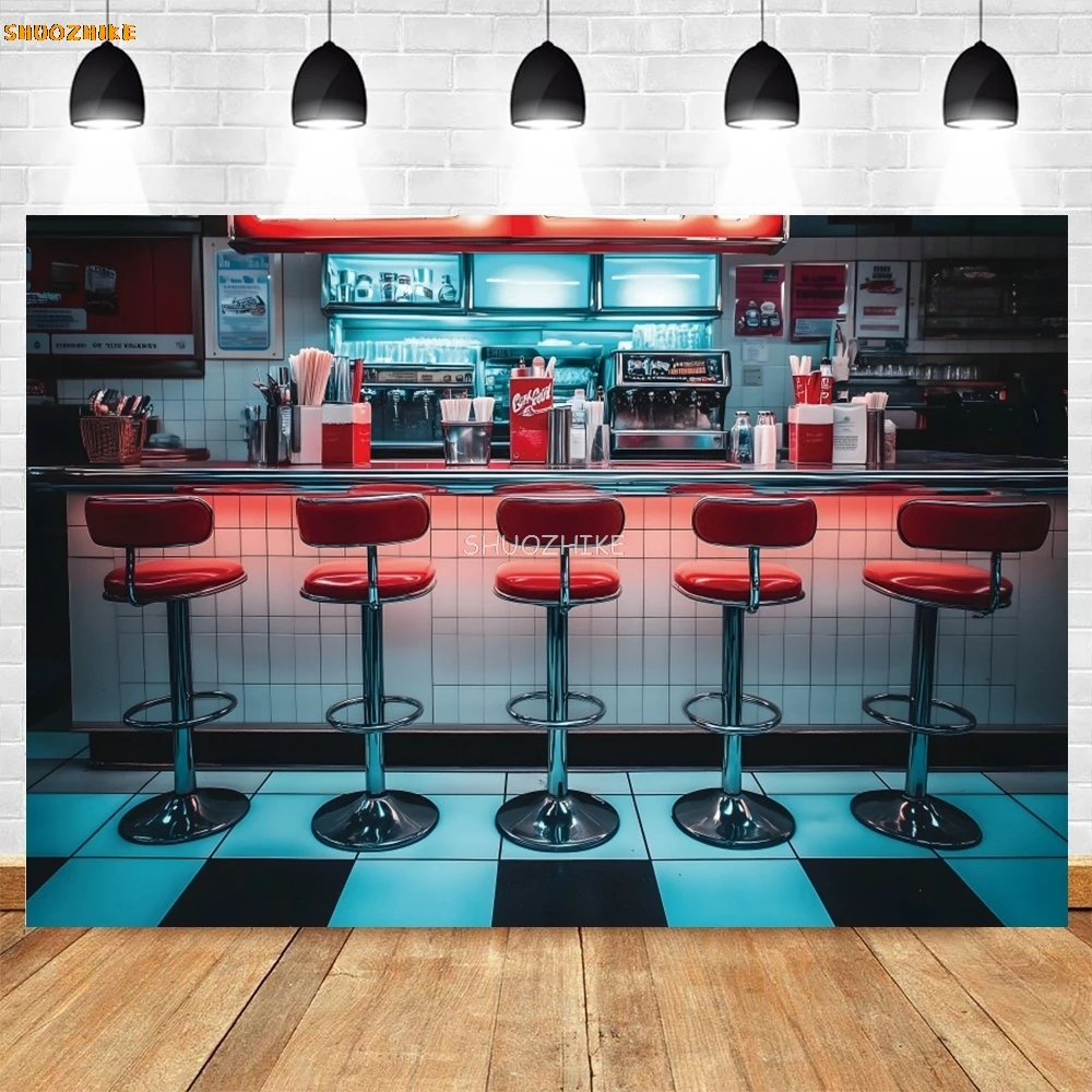50er Jahre Soda Shop Banner Dekorationen Fotografie Kulissen zurück zu 50er Jahre Rock Party Hintergrund Soda Shop Hintergrund Fotostudio Requisiten