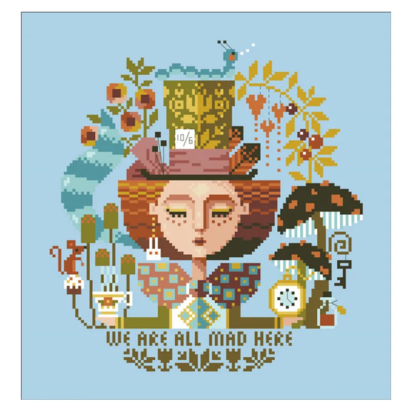 Mad Hatter Dreams cross stitch kit 18ct 14ct 11ct skyblue canvas fabric cotton silk thread embroider DIY handmade needlework