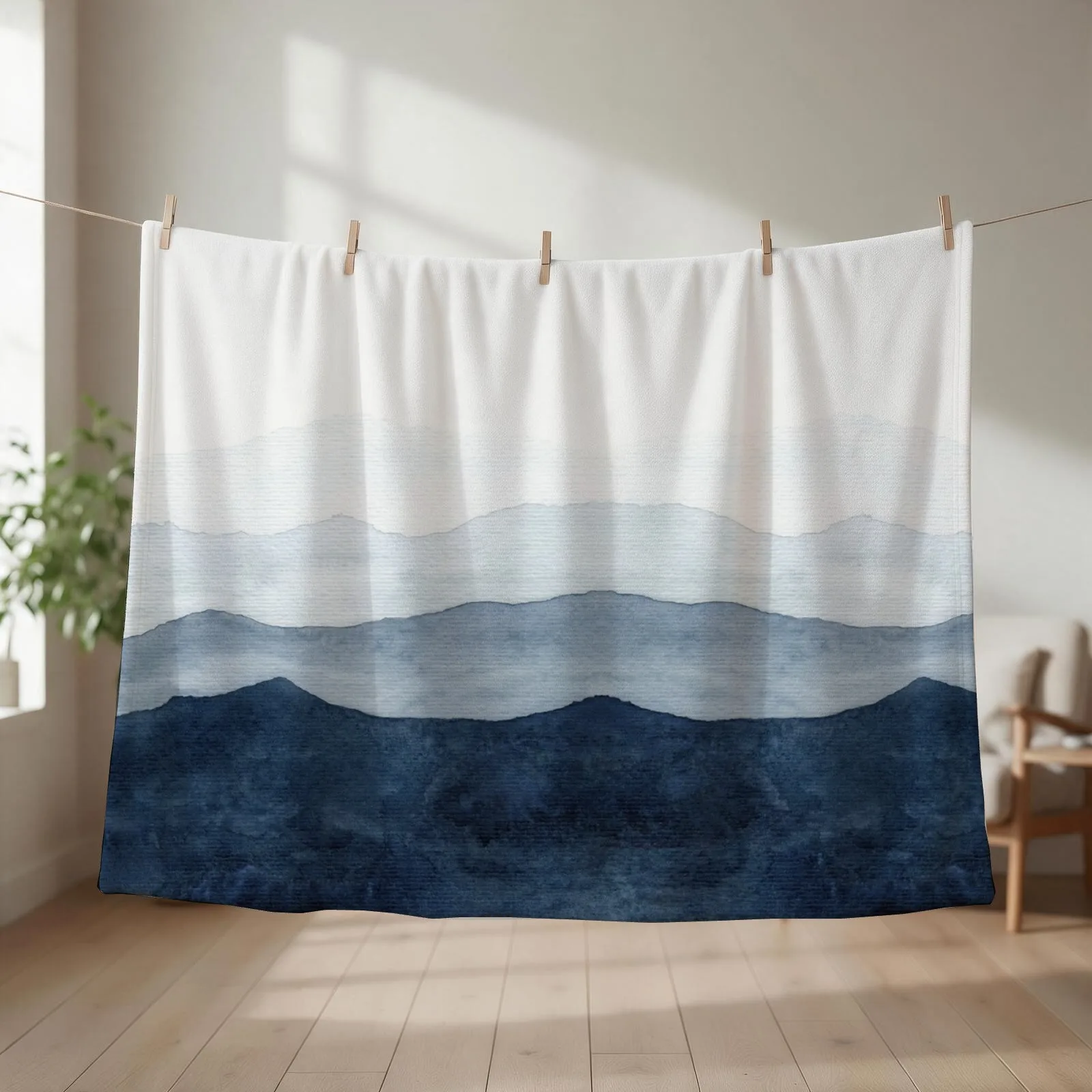 Mountains Ombre | Indigo Abstract Watercolor Throw Blanket cosplay anime for winter Soft Plaid Custom Blankets