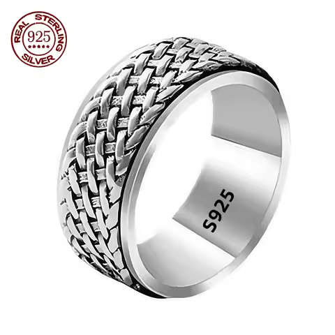 Fashion Simple Real Rotatable Weave Ring For Men Women S925 Sterling Silver Double Layer Rings Fine Jewelry Creativity Gift