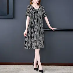 Loose Vintage Women Midi Gauze Print Dress Summer New Oversized Big Size Short Sleeve Female Casual Pullover Sundress Robe 2023