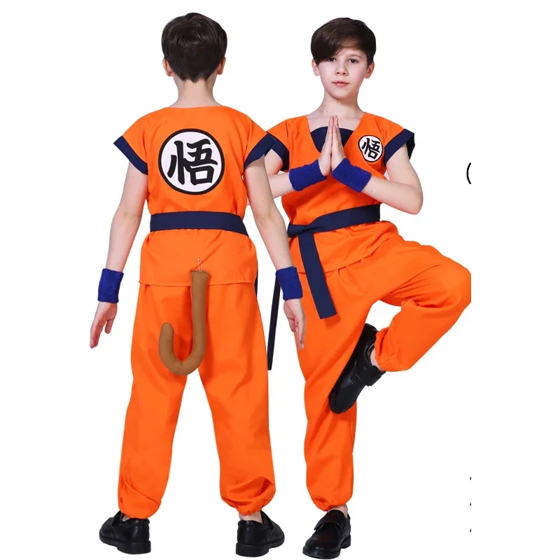 Garnitury świąteczne Son Goku karnawał Anime kostiumy Cosplay Top/spodnie/pasek/ogon/wrister/peruka dla dorosłego dziecka