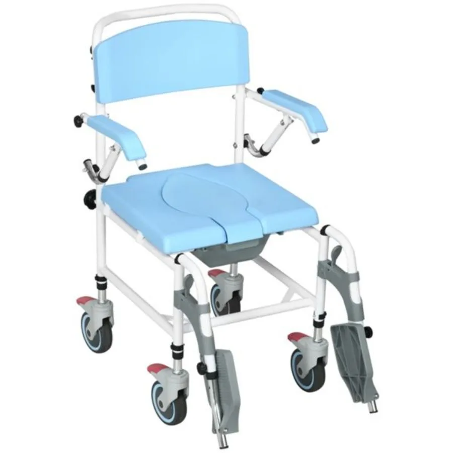 

Bathroom Wheelchair Commode Wheelchair Rolling Shower Wheelchair with 4 Castor Wheels