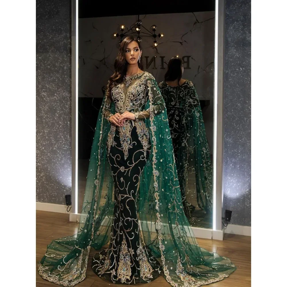 Women Lace Embroidery Metallic Mesh Evening Gown Elegant Luxury Formal Party Prom Cocktail Fashion Soft Breathable Flattering
