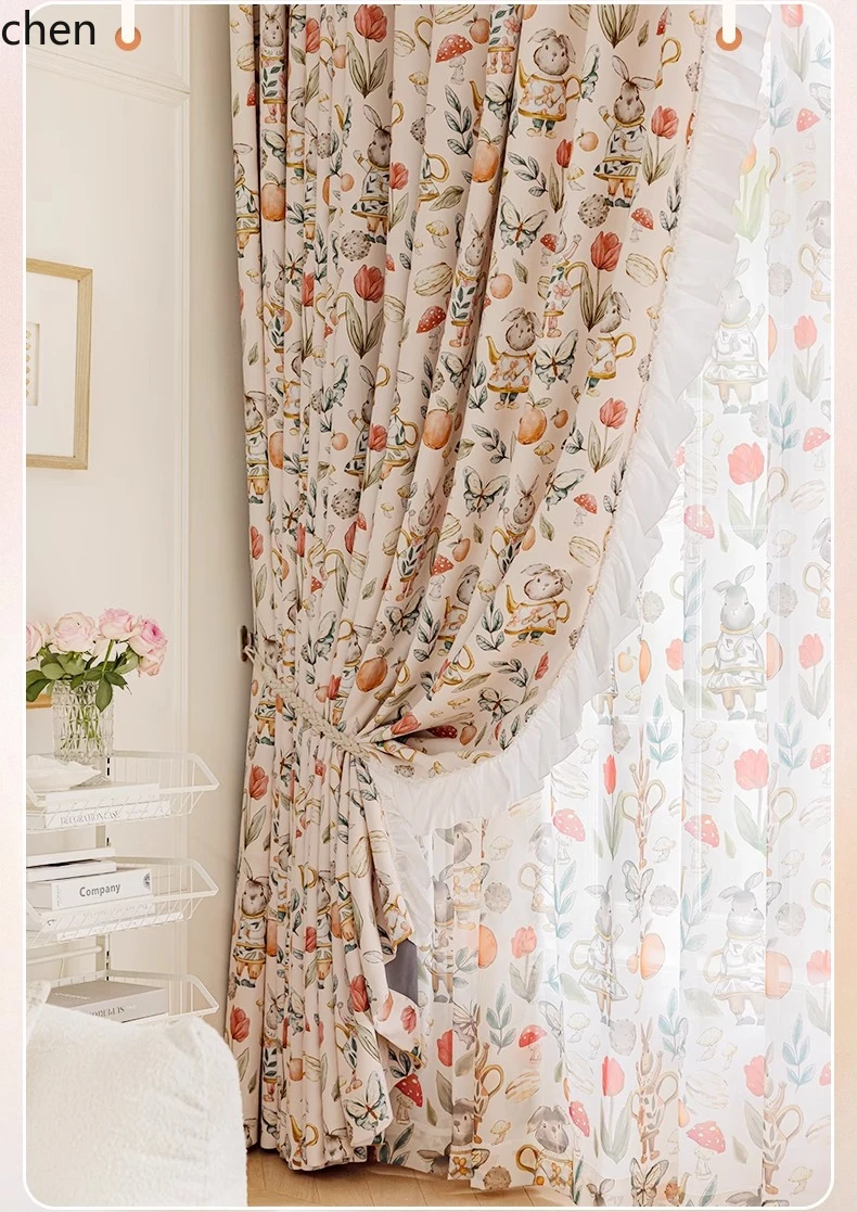 HXL Custom Cartoon Curtains Blackout Bedroom Bay Window Chenille Digital Print