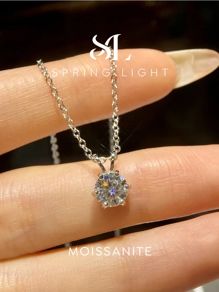 Shiny 1CT Real Moissanite Diamond Gold Pendant Wedding Necklace For Women Real 925 Sterling Silver Best Quality Jewelry