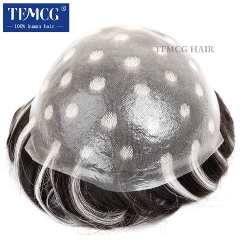 Imagen 2 del producto Moda resaltada 0,06 MM micropiel anudada prótesis capilar para hombres 100% cabello humano peluca para hombre línea de cabello Natural peluquín pelucas para hombres