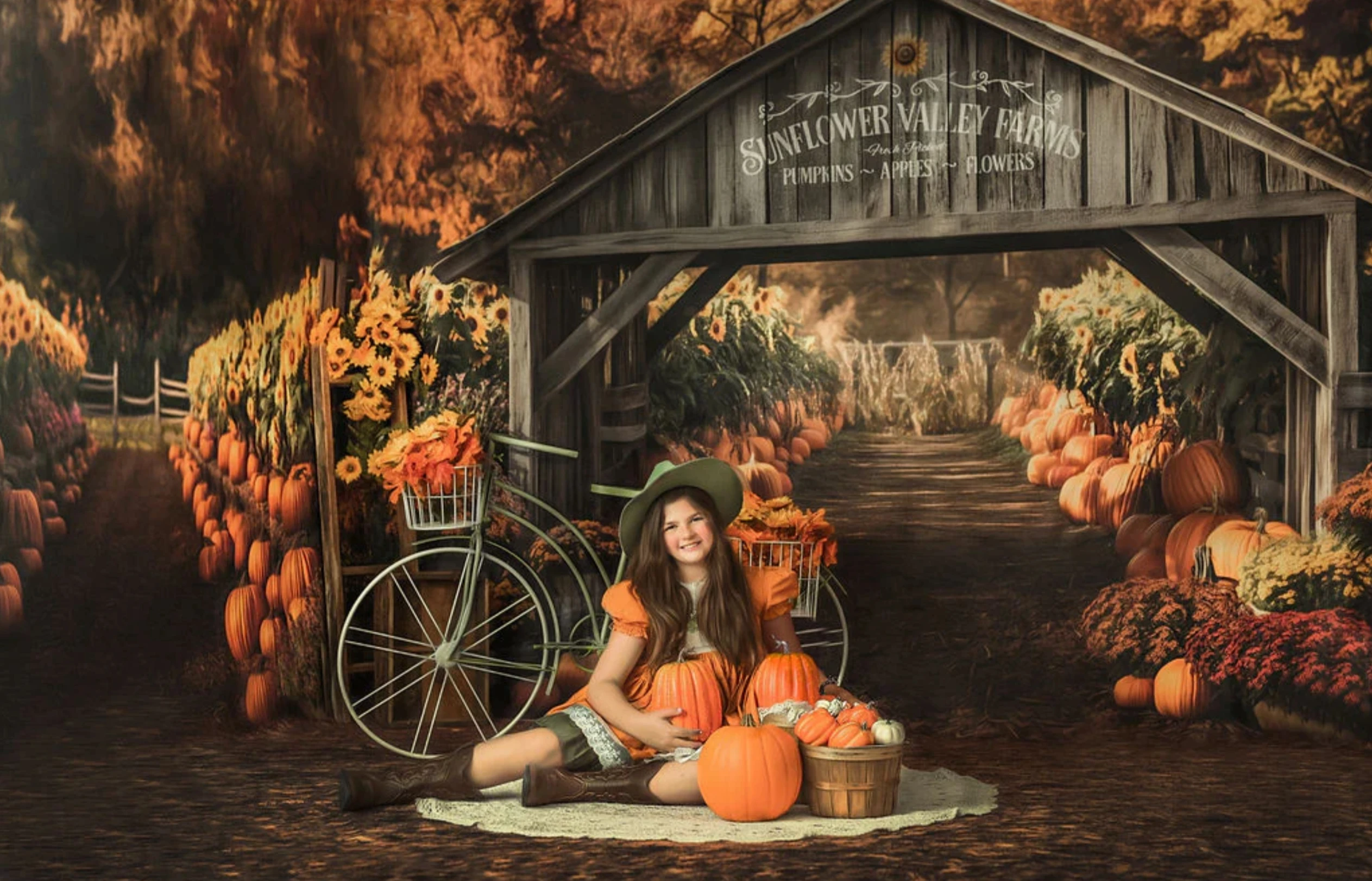 Autumn Sunflower Valley Farms Backdrops Kids Adult Photography Child Baby Photocall Decors Pumpkin Lantern Halloween Backgrounds