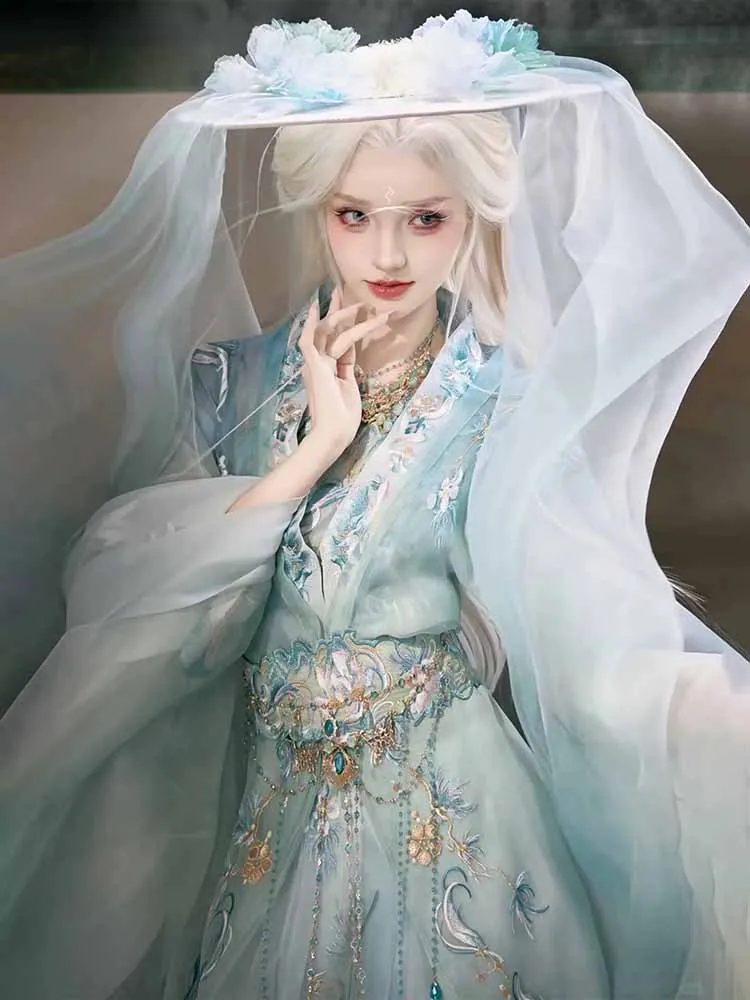 

Китайское платье ханьфу, женское древнее традиционное синее платье ханьфу с вышивкой, женский костюм ханьфу со змеей на Хэллоуин, платье ханьфу