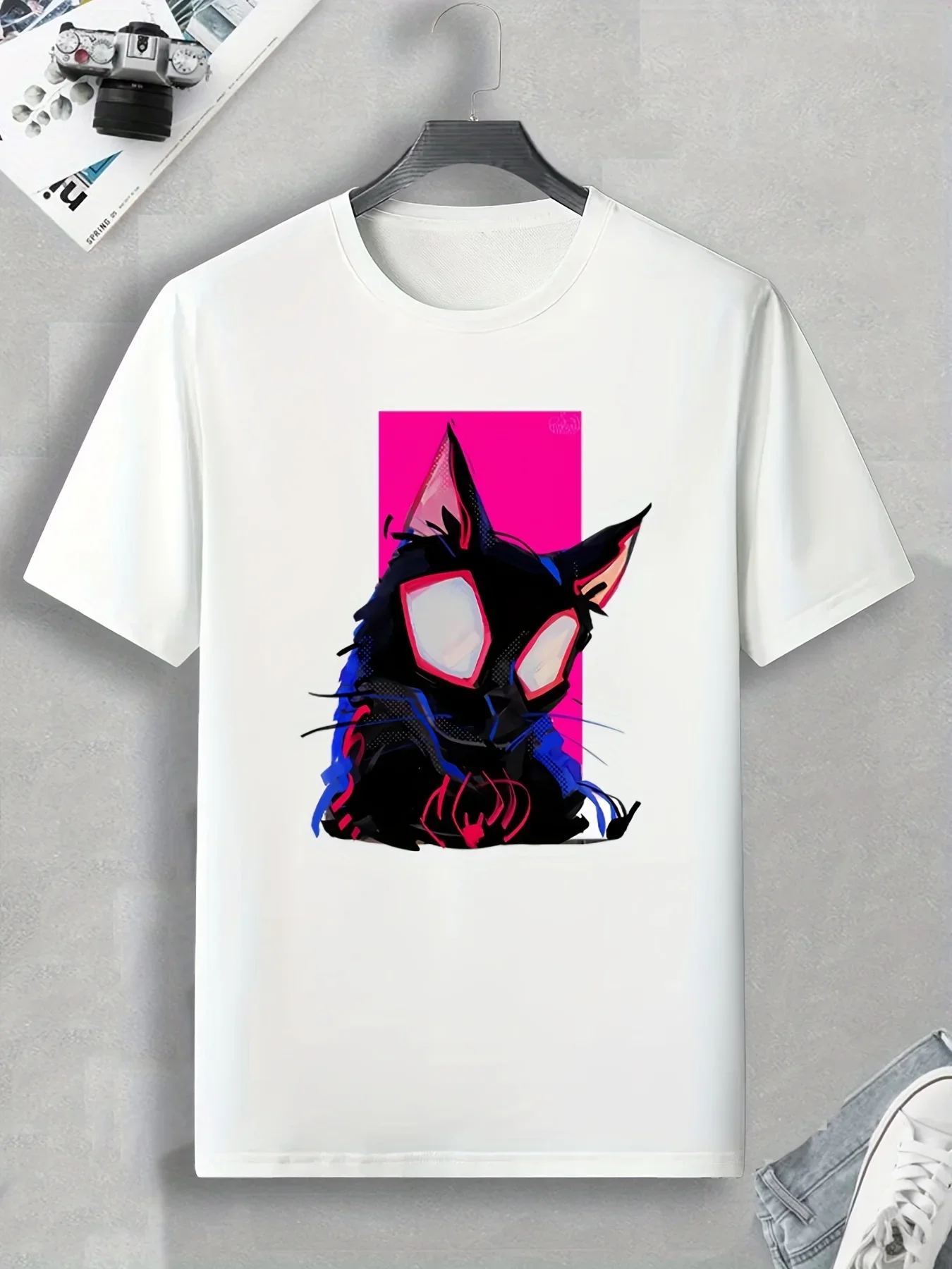 Anime Spider Cat Pattern Print Women's Graphic Design Crew Neck T-shirt Casual Comfy Tees For Summer Women's Clothing Tops