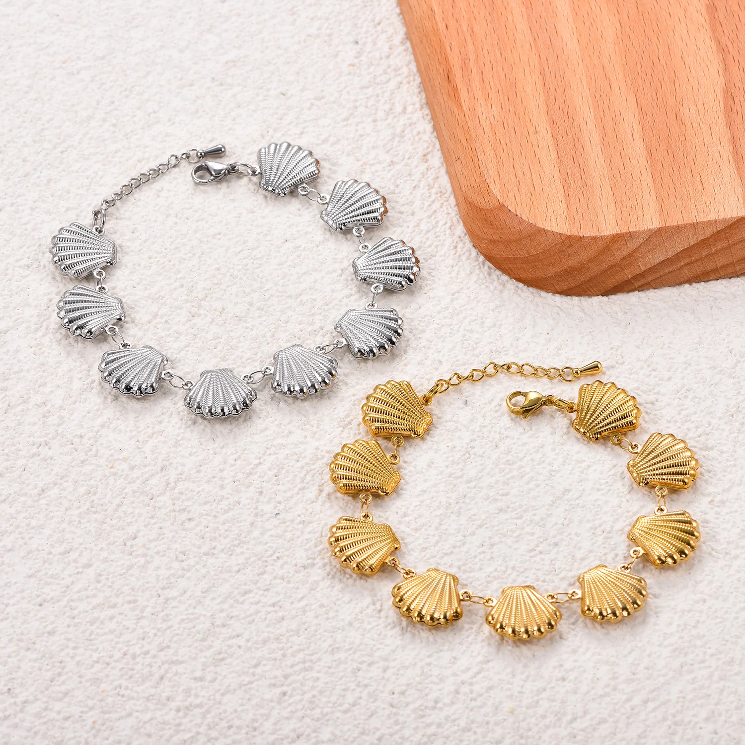 Sommer-Muschelkette Edelstahl-Muschelarmbänder Geflochtenes Rokoko-Design Fußkettchen Hochwertiger Handgefertigter Anlaufschmuck, der nicht anläuft – Detail 1