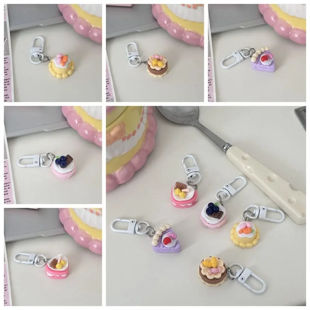 Portable Cute Cake Pendant Keychain Cartoon Ins Car Keyring Creative Simulation Bag Accessories Lovers