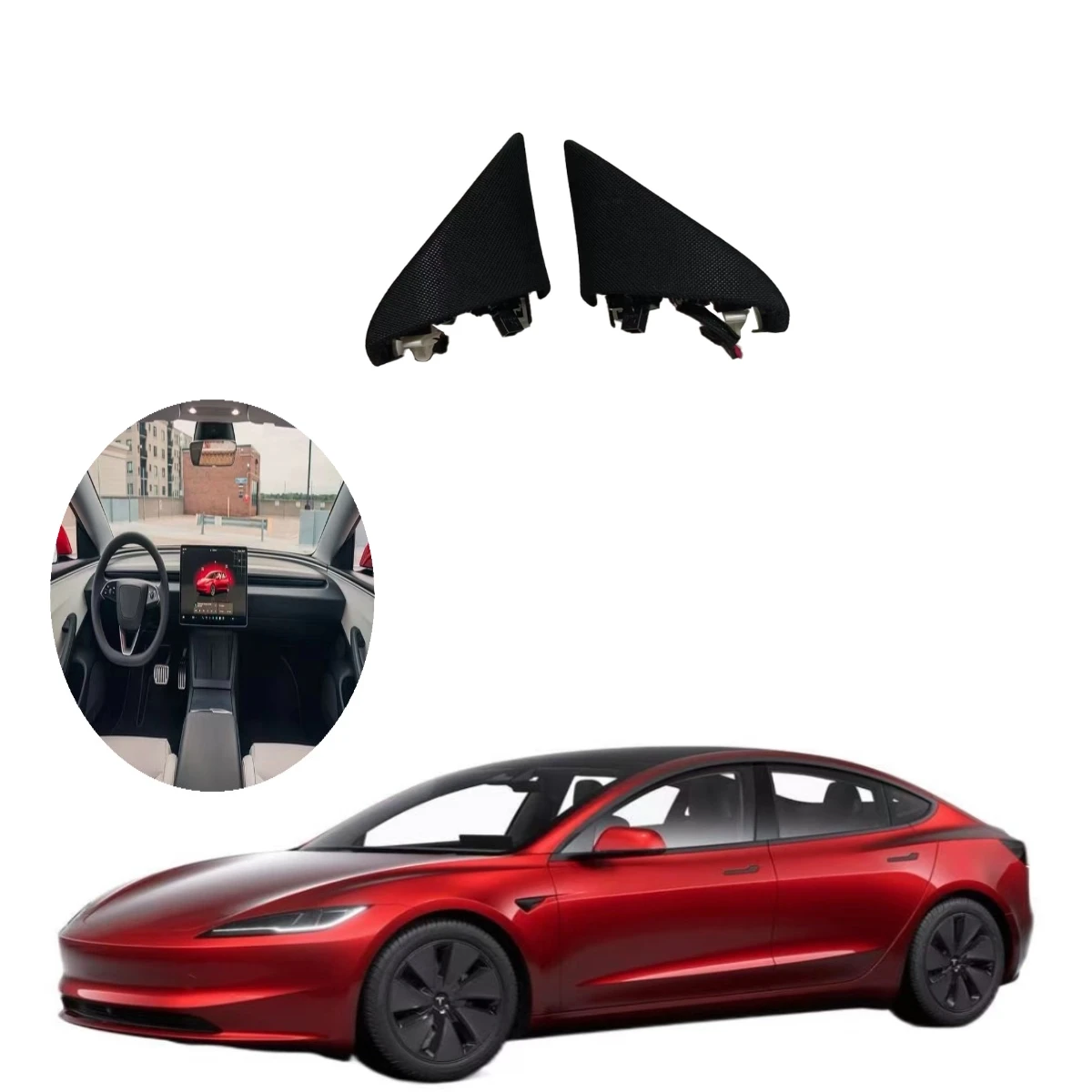 

For Tesla 2024 Model 3 Highland Mirror A-pillar Treble Triangle Black Horn Cover Speaker