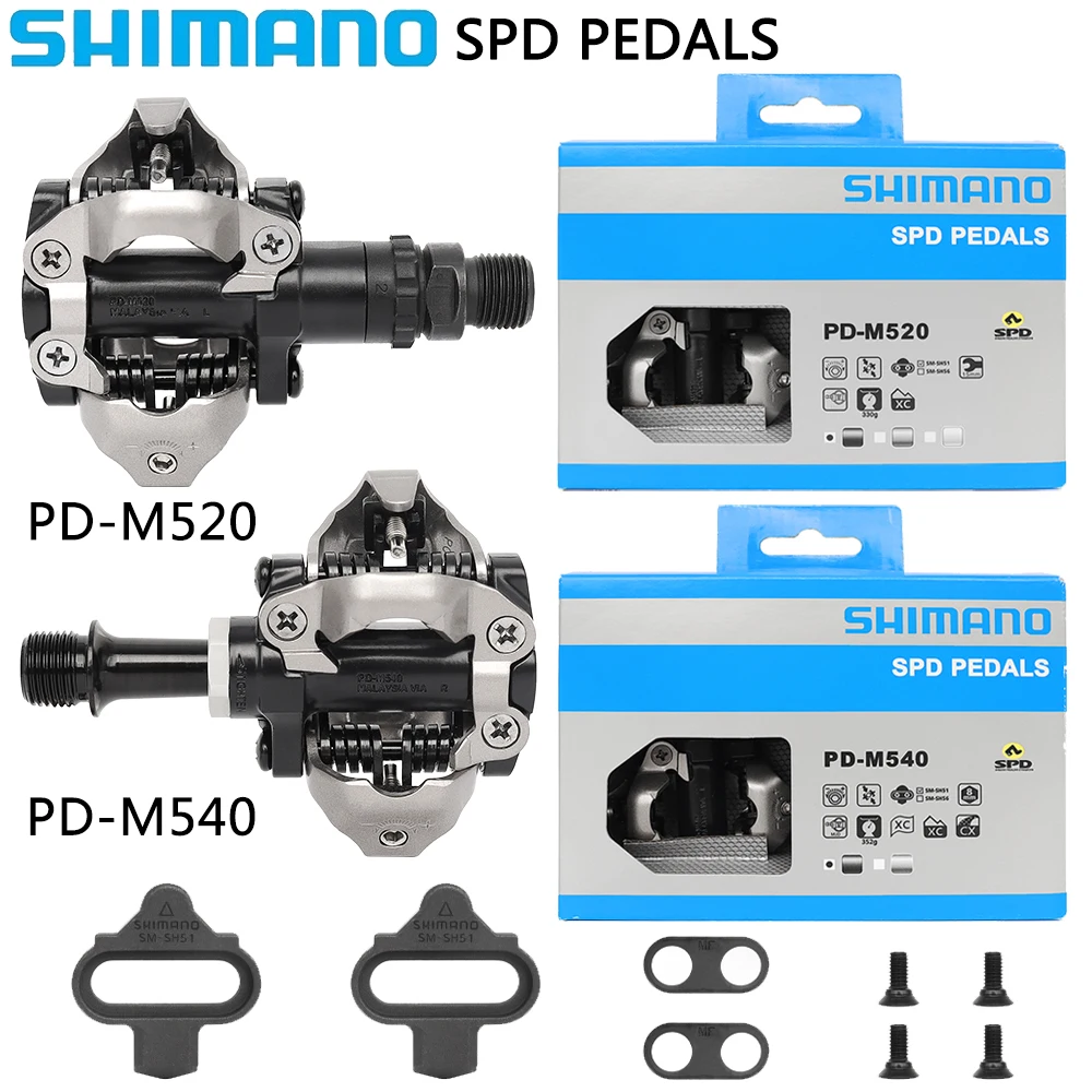 SHIMANO DEORE PD M520 M540 Dual Sided Self-locking Bike Pedal for Mountain Bike with SM-SH51 Original Bicycle Parts