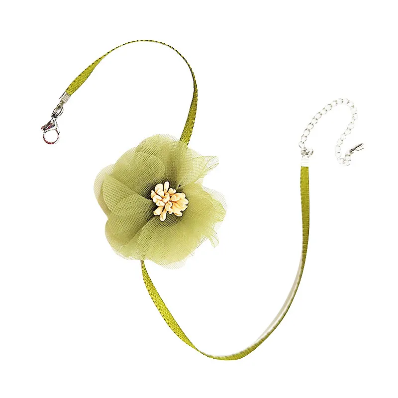 2026 Hot Korea Light Green Fresh Little Fairy Forest Flower Necklace Women Bijoux Fashion Velvet Choker Necklace Jewelry Gifts