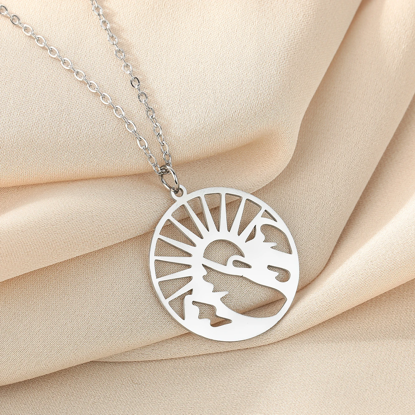 Kinitial Cactus Saturn Planet Infinity Lips Bird Landscape Sun Mountain Stainless Steel Pendant Necklace For Women Jewelry Gift