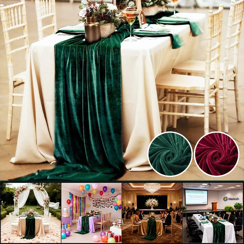 

74x305cm Emerald Green Velvet Table Runner Long Luxurious Fabric for Christmas New Year Bridal Shower Wedding Party Table Decor
